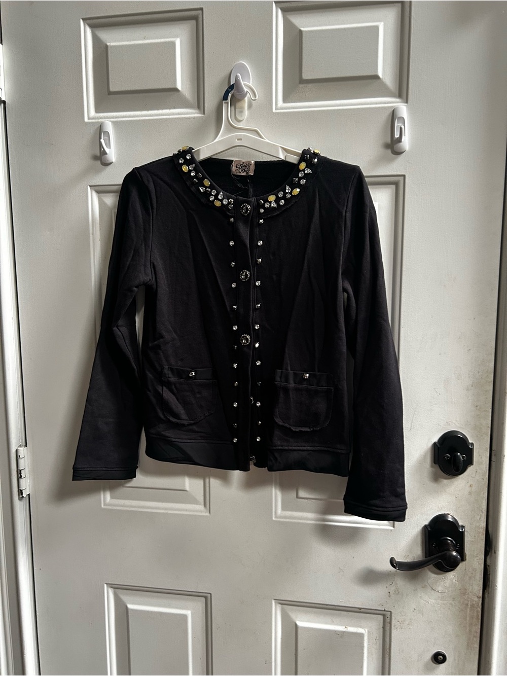 La Rue Dolce Embellished Black Cotton Women's Jacket/cardigan Sz M